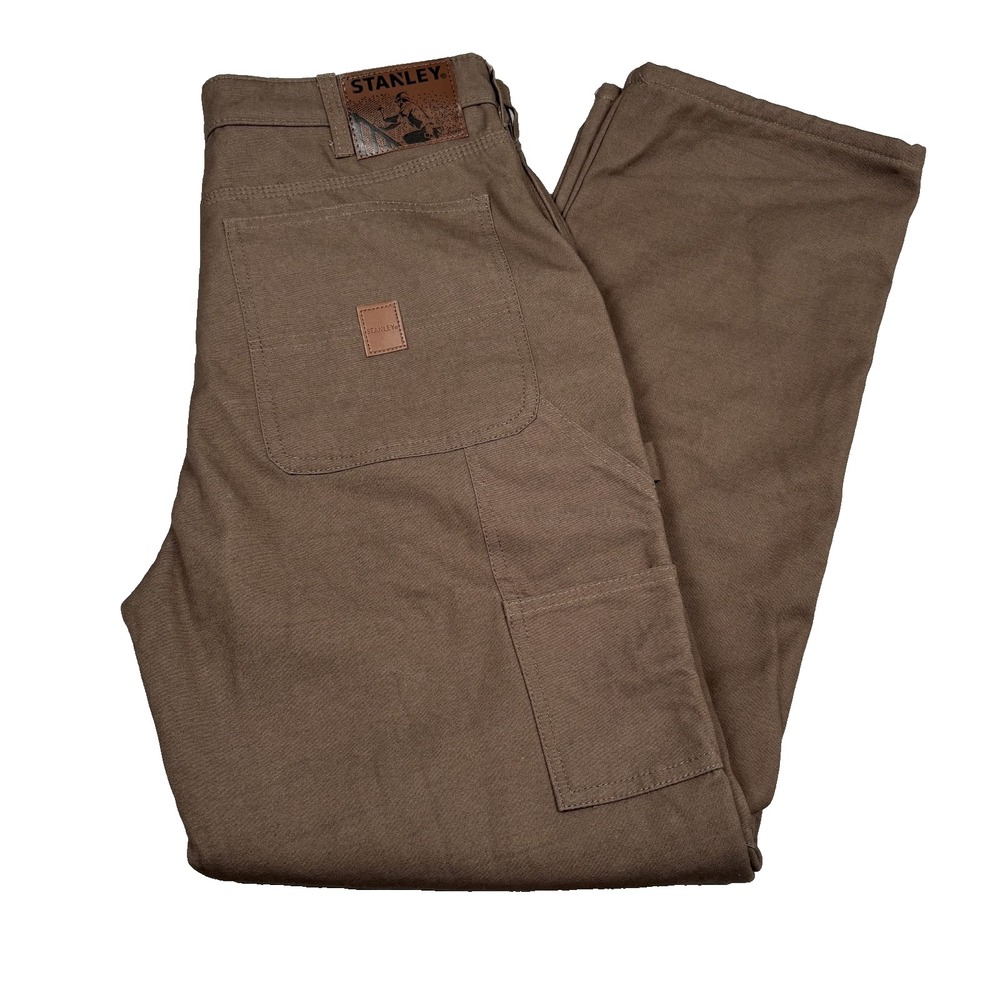 Stanley Fleece Lined Carpenter Pants Men's 36x32 Brown Canvas Insulated Work